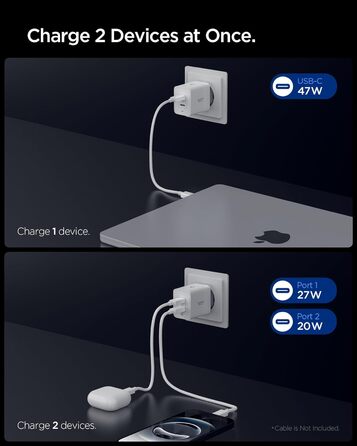 Зарядний пристрій Spigen ArcStation Essential GaN 47W USB-C з PPS, PD 3.0 – для iPhone, Pixel, Samsung, MacBook (Білий)