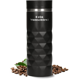 Термокружка з нержавіючої сталі Elasto, 450 мл, з індивідуальною гравіюванням, чорний Onyx (100% без витоку, термоізольована)