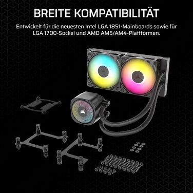 Система водяного охолодження Corsair Nautilus 360 RS для CPU – тиха, з прямим підключенням до материнської плати, сумісна з Intel LGA 1851/1700, AMD AM5/AM4, 3x RS120 вентилятори, ARGB, 240мм AIO, чорний колір