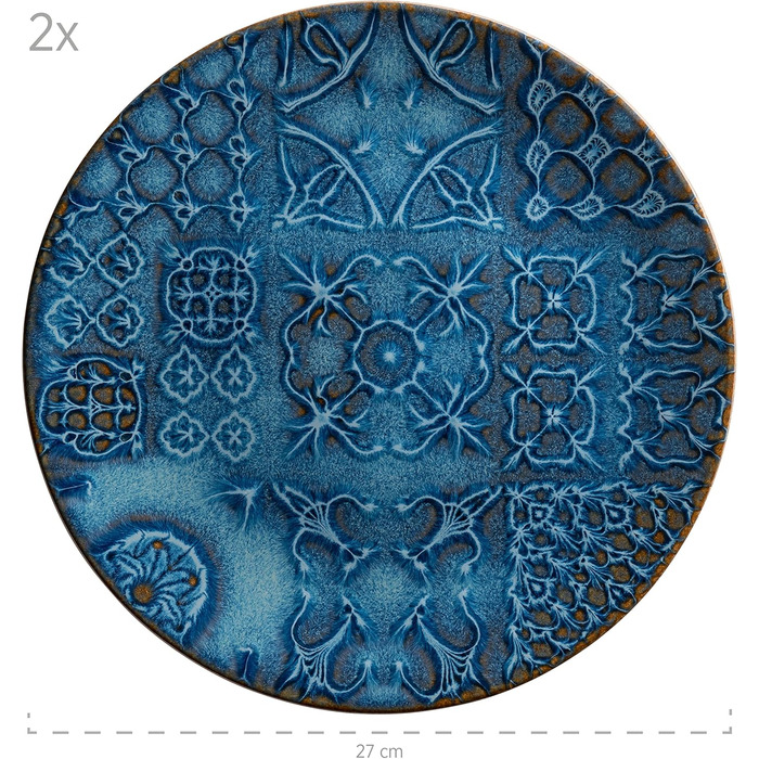 MÄSER Серія Tiles Modernes Vintage: Набір посуду для 2 осіб (8 предметів) з кераміки, блакитний, вінтажний дизайн