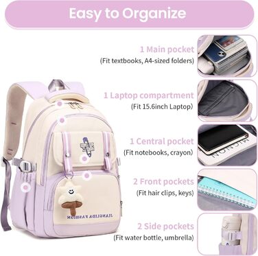 Дитячий рюкзак IvyH для дівчаток - стильний шкільний рюкзак, водонепроникний, великий, для 3-6 класів, фіолетовий