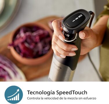 Philips 5000 Series Immersion Blender with Chopper, Compact Chopper, Whisk - 1200W Power. ProMix Technology. LED Speed Indicator. Variable Speed Control (HR2685/00) + Chopper, Compact Chopper, Whisk
