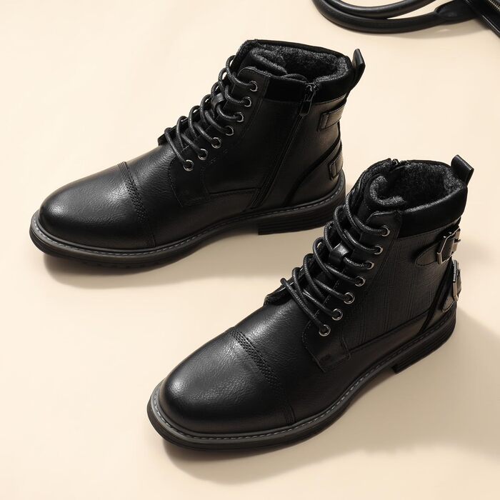 Чорні мотоциклетні черевики Bruno Marc для чоловіків, 44 EU. Шнуровка, блискавка, штучна шкіра, модель Chukka.