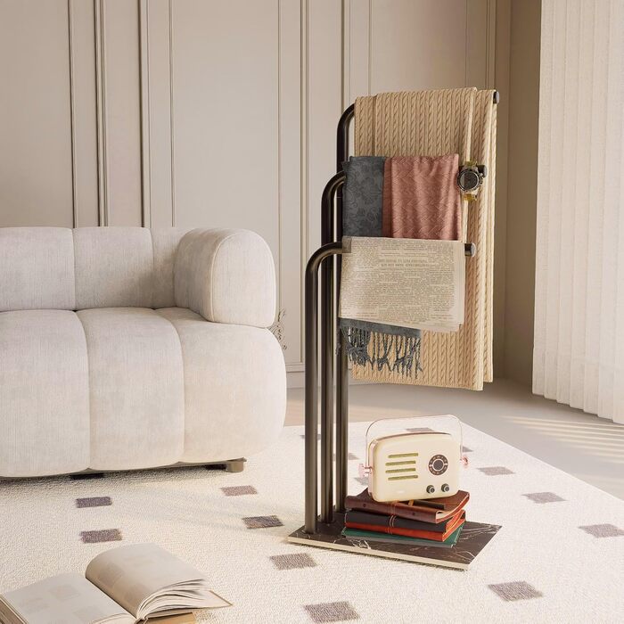 Підставка для рушників Yawinhe, чорна, з 3 стійками, з нержавіючої сталі, 39x26x90 см