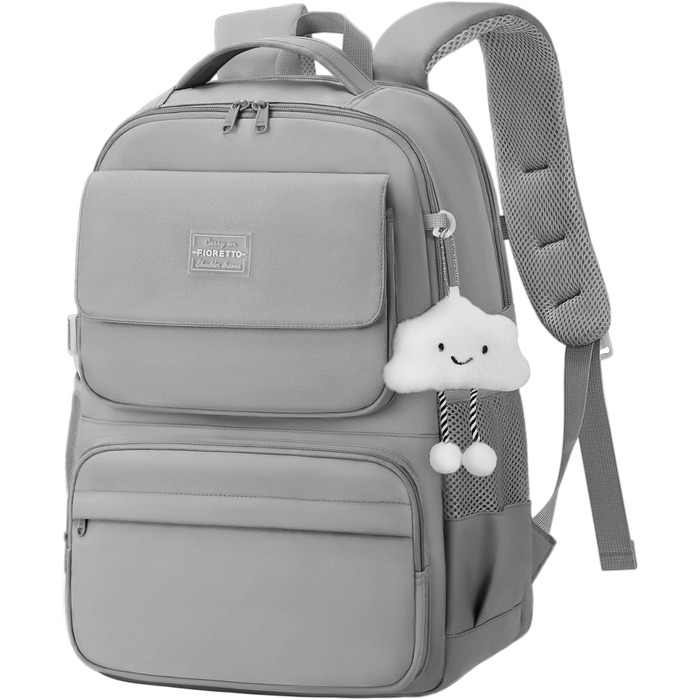 Шкільний рюкзак FIORETTO для підлітків та жінок: водонепроникний, легкий, 25L, з відділенням для ноутбука 15,6' (сірий)