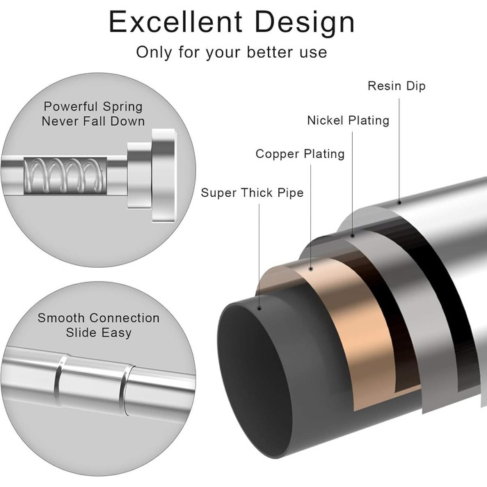 Штанга для душу Siler без свердління, розтягувана, з нержавіючої сталі, 48-200 см (Срібло)