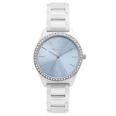 Годинник Tamaris для жінок - Спортивний та елегантний годинник з ремінцем 30 мм (срібло / світло-блакитний, кристали Zirkonia)