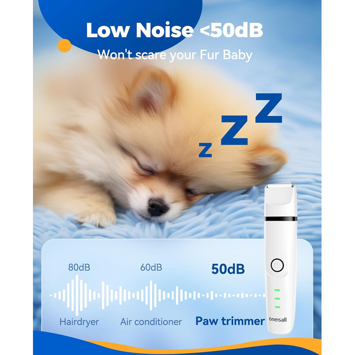 Schermaschine для собак та котів oneisall 4-в-1: стрижка, триммінг, шліфування кігтів. Безшумна, акумуляторна модель з 4 насадками для тіла, лап, очей та вух.