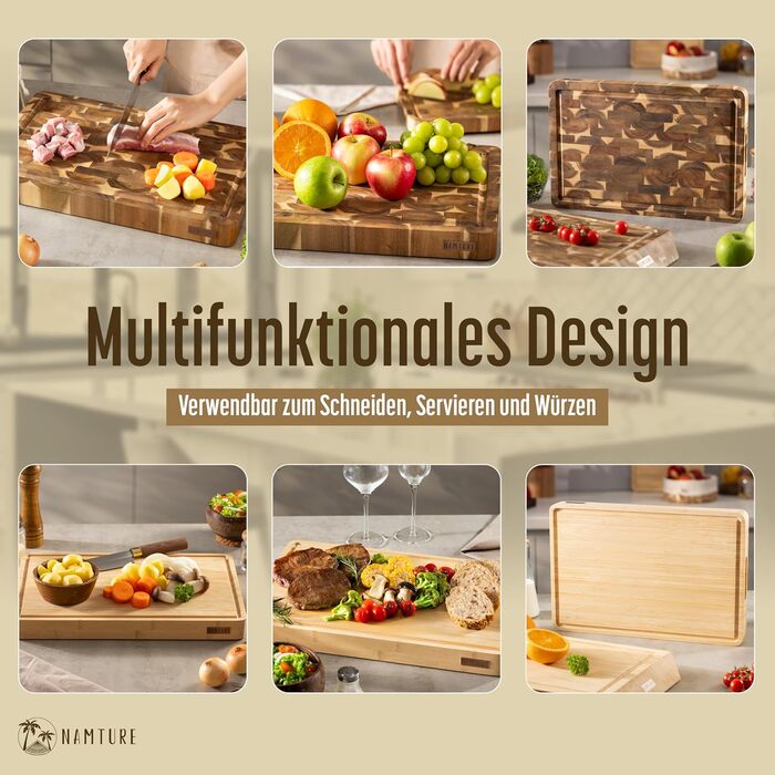 Дерев'яний обробний дошка Hackblock Classic з акації, 45 x 30 см, з канавкою для соку, преміум-якість