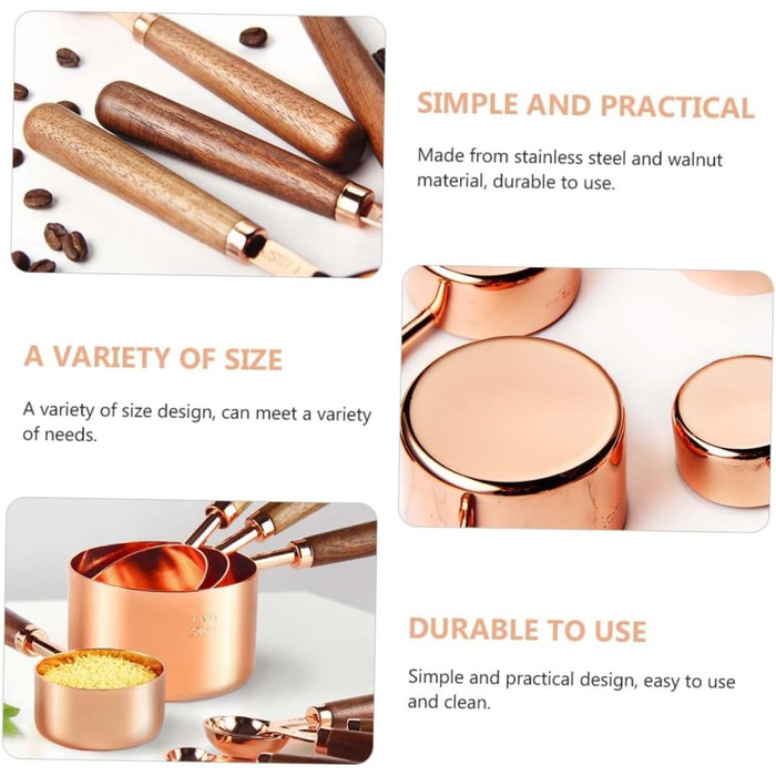 Measuring Cup Set 250 ml, 125 ml, 80 ml, 60 ml, Measuring Spoons for Baking, Rose Gold Stainless Steel for Home Use