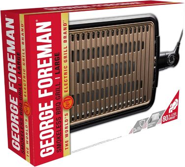 George Foreman Smokeless Grill - Indoor BBQ with Adjustable Temperature, Dishwasher-Safe Grill Plate, and Fat Tray