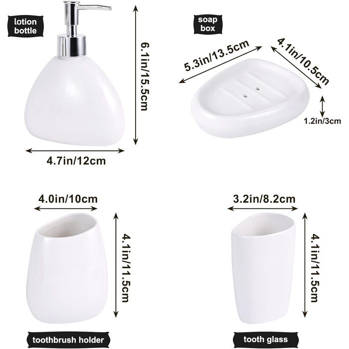 XYQXYQ Elegant 4-Piece Galvanized Ceramic Bathroom Set, featuring a lotion dispenser, mouth rinse cup, soap dish, and toothbrush holder, modern bathroom decoration set (white)