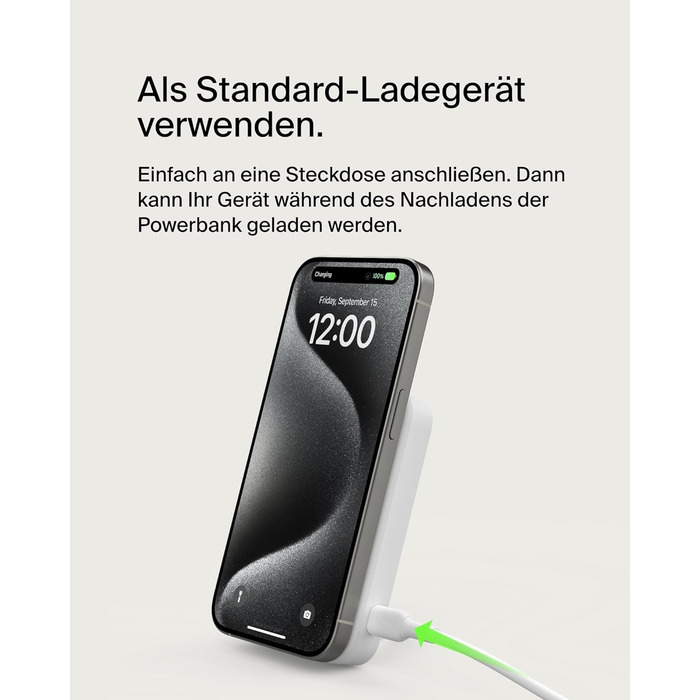 Belkin BoostCharge Pro Powerbank 10000mAh з Qi2, MagSafe, вбудований стійка, для iPhone 17, Air, 16, 15, 14, Pixel та інших – білий