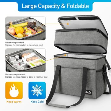 Термосумка Viedouce 30L: Ізольована сумка-холодильник для пікніків, кемпінгу та подорожей (сіра)