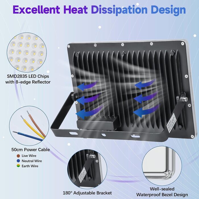 LED Floodlight Outdoor 100W, Floodlight Outdoor 10000LM, Waterproof Outdoor Spotlight IP67, 6500K Cold White Super Bright LED Spotlight for Warehouse, Garden, Garage, Yard, Factory, Parking Lot