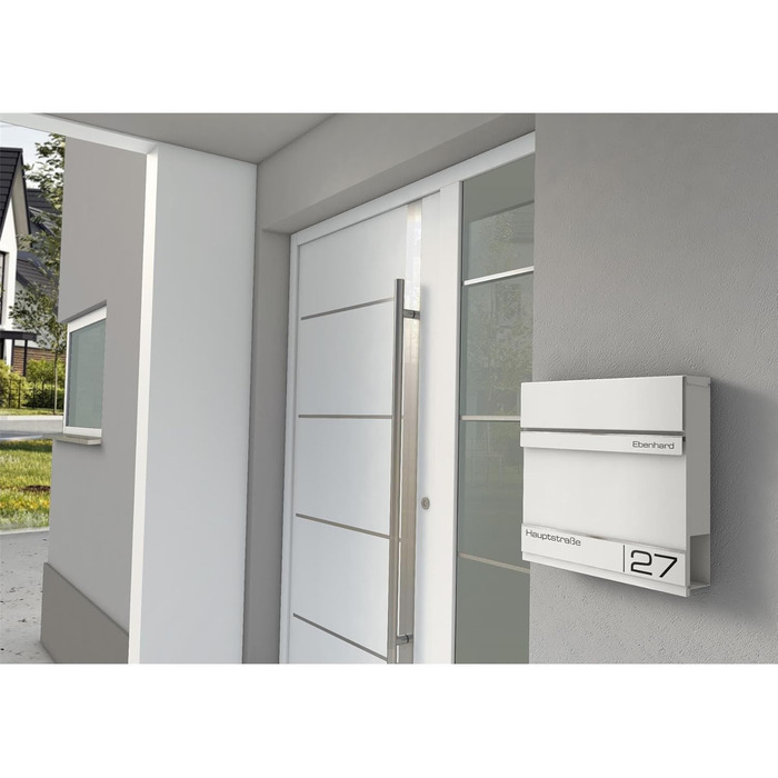 Поштова скринька Metzler Anthrazit RAL 7016 з газетницею та номерним знаком – персоналізована лазерна гравірування, сучасний поштовий ящик з табличкою, водонепроникний та стійкий до іржі | Модель Hermann (RAL 9016)