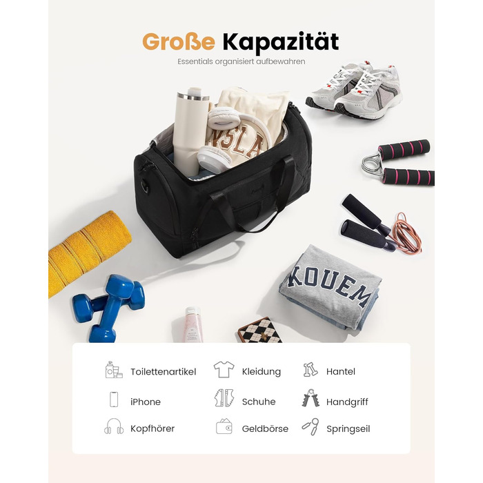 Спортивна сумка LOVEVOOK для жінок, 30 л: туристична сумка з відділенням для взуття та мокрих речей, невелика сумка для спортзалу, плавання, сауни, ручної поклажі для спорту, фітнесу, тренувань та подорожей, водонепроникна дорожня сумка-мішок (B-чорний, 5