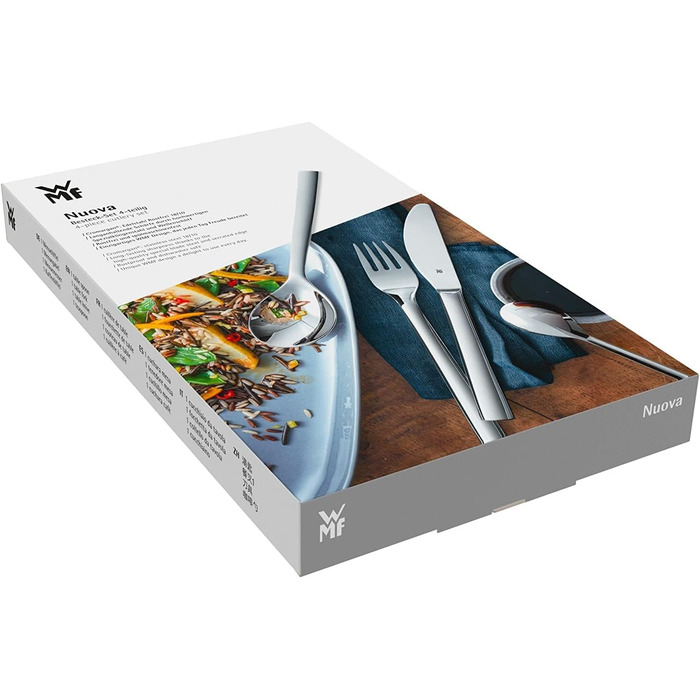 WMF Cutlery Set Nuova with Engraving as Desired, 4-Piece Stainless Steel with Box, NEW