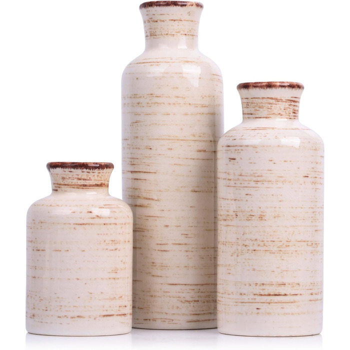 Набір керамічних ваз білого кольору – 3 шт., вази в стилі бохо, сучасний сільський інтер'єр, декор для вітальні, прихожої, полиці, каміна, полиці (Hp009)
