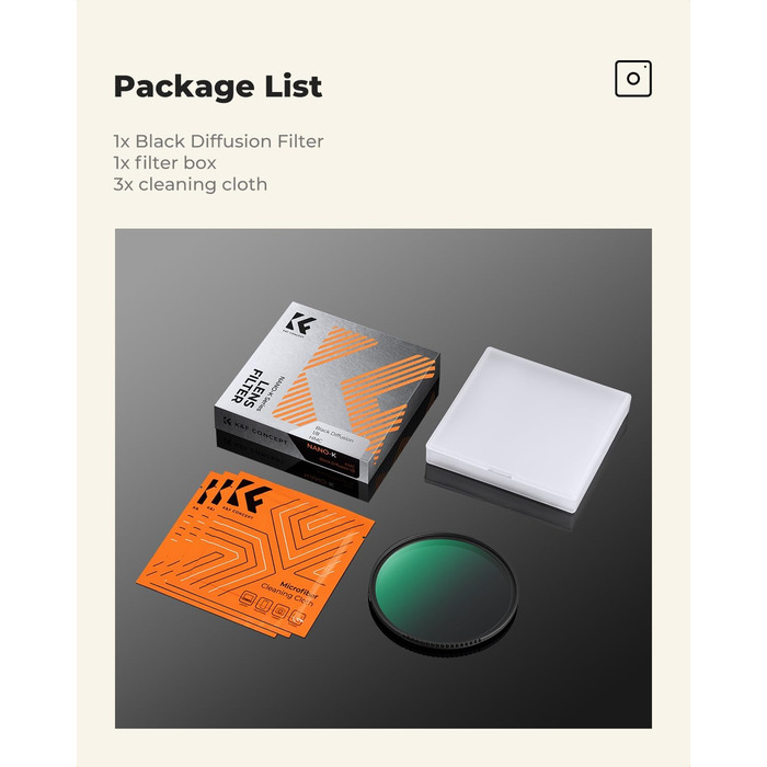 Фільтр K&F Concept 77mm Black Promist 1/8 з оптичного скла з Multi-Nano покриттям для відеозйомки/портретної фотографії (Nano-Klear)