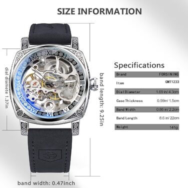 FORSINING Чоловічий годинник, квадратний ретро механічний з автопідзаводом, годинник з шестернями, золотий скелет, вінтажний, шкіряний ремінець, чорний