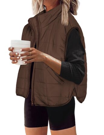 ZEAGOO Жилет чоловічий теплий осінній/зимовий, легкий, з кишенями, колір: коричневий (L)