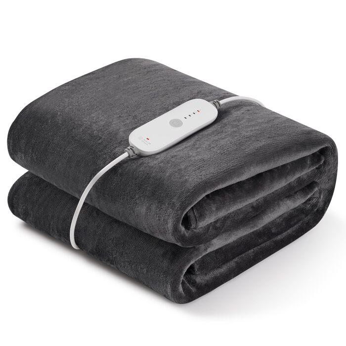Електрична ковдра CURECURE з підігрівом, 150 x 200 см, 4 режими, таймер, захист від перегріву, для ліжка/дивану, сірий колір