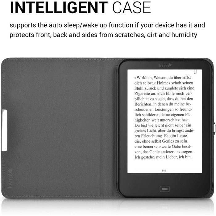 Чохол-книжка kwmobile для Tolino Shine 2 HD - Чохол для електронного читача з квітковим принтом (підрісники, метелики) білий/чорний/темно-синій