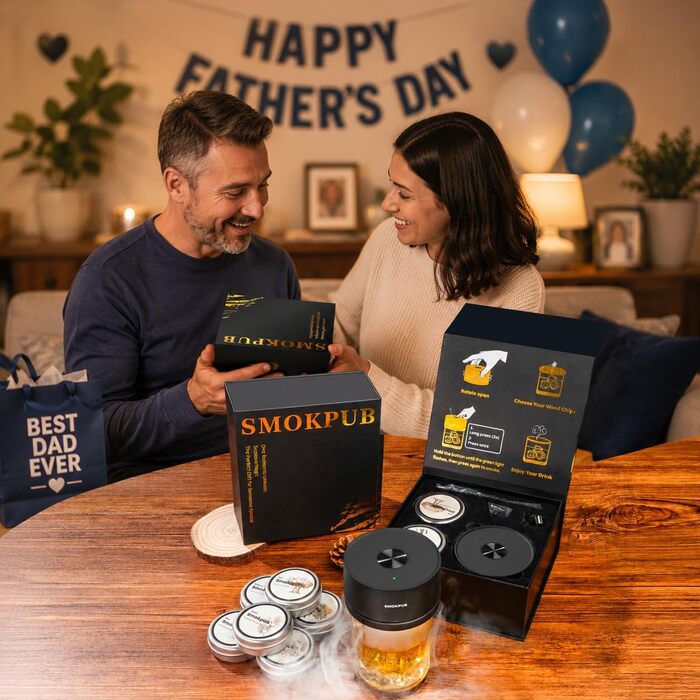 Комплект для копчення віскі SMOKPUB електричний: набір для копчення коктейлів з 6 дерев'яними чіпсами, запальничка вбудована, без потреби в бутані. Подарунок для тата, чоловіка