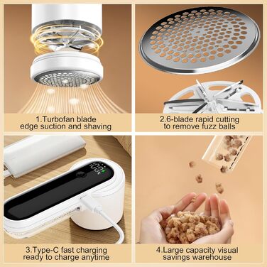 Електричний видалення ворсу - бездротовий пристрій для видалення ворсу з LED-дисплеєм та 3 швидкостями, з 2 запасними лезами - ідеально підходить для светрів, ковдр, одягу та іншого - портативний, ефективний видалення ворсу з тканини
