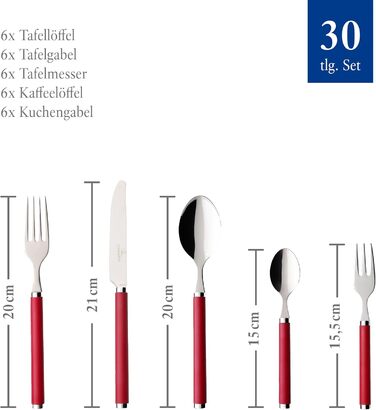 Villeroy & Boch – Play! Red Roses Tableware Set 30-Piece, Red, Dishwasher-Safe, Colorful Handles, Plastic Handles, Cutlery Set, Dinner Cutlery, Knives, Forks, Stainless Steel, Plastic