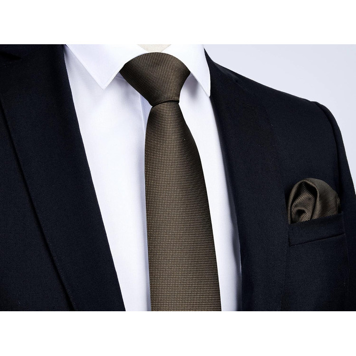 Краватка та нагрудна хустинка Enlision: класичний комплект для весілля та ділових зустрічей (темно-коричневий)