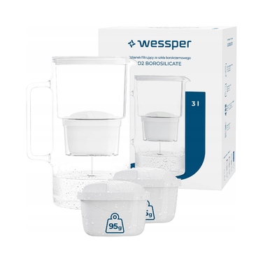 Скляний фільтр-віддін Wessper D2 з боросилікатного скла, 3 л, білий + 3 фільтри