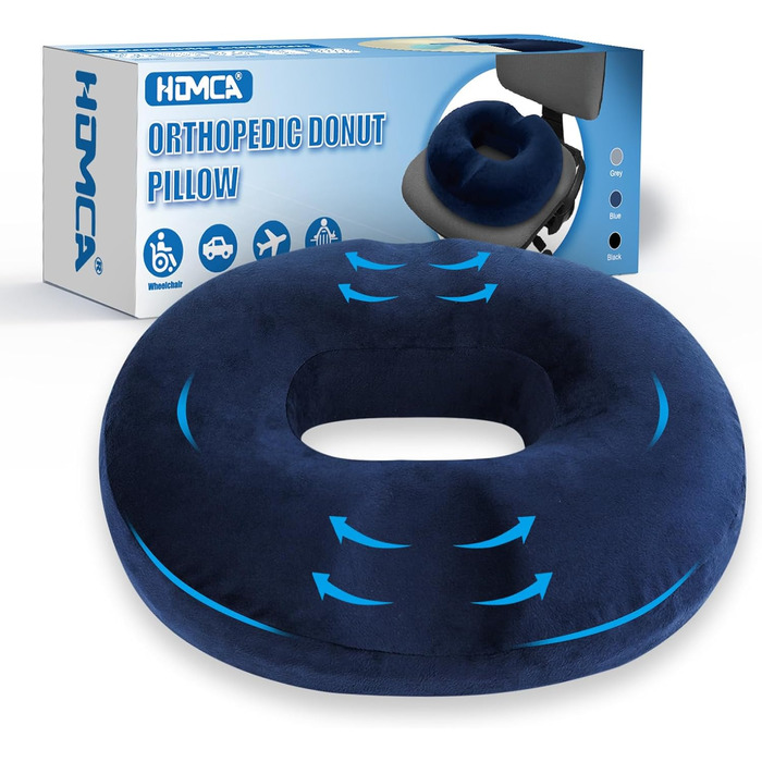 Подушка для геморою HOMCA, ортопедична, з memory foam, 45x40x9 см (блакитна)