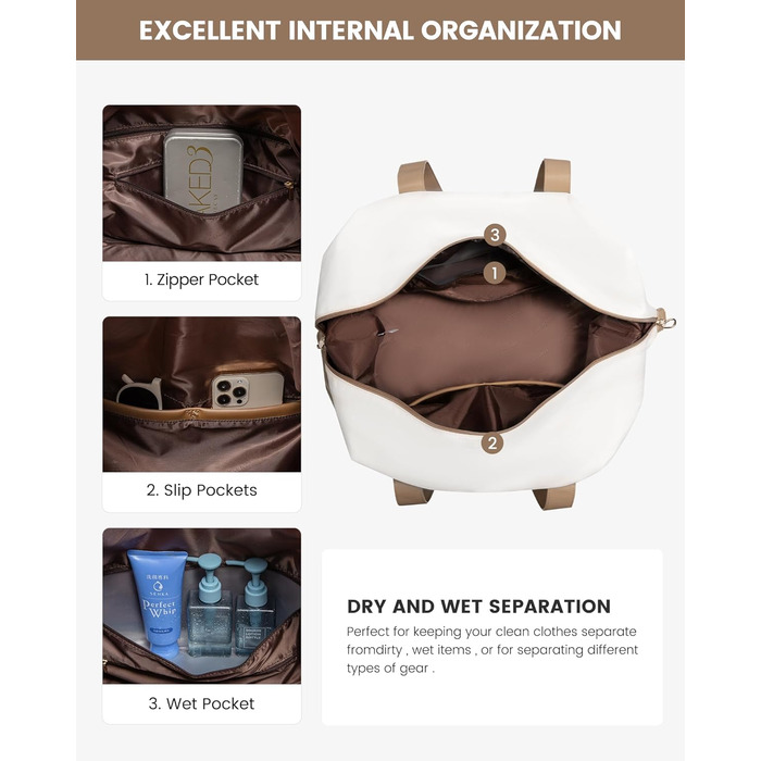 Сумка-мішок LOVEVOOK для жінок, 60L: дорожня, спортивна, для подорожей, з відділенням для взуття (55x42x25cm)