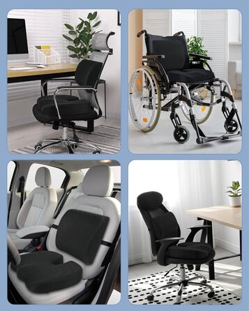 Ортопедична подушка для сидіння Feagar з memory foam, ергономічна подушка для офісного крісла, інвалідного візка, автокрісла, подушка для куприка, чорна (набір, XL (90-150 кг))