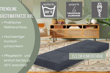 Складаний гостьовий матрац Badenia Trendline XXL, поліестер, 196x65x15,5 см, висота 15 см, плюш, сертифікат Öko-Tex, антрацит, виготовлений за німецьким стандартом якості