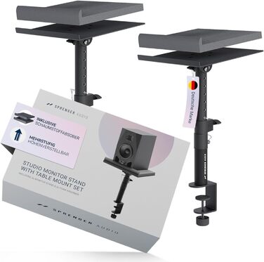 Підставка для динаміків з кріпленням до столу – регульована ±20°, до 28 кг – з демпфером з піни – стабільна та міцна – для студії, столу та DJ-setup – чорний колір