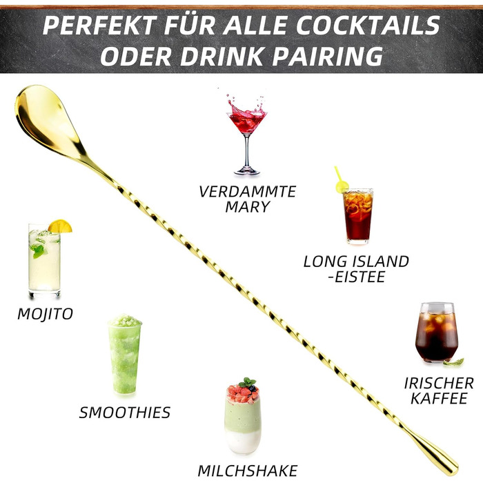 Тренажер для коктейлів YUNAI з нержавіючої сталі, 30 см, довга ручка, спіральний дизайн, для шейкерів, довгий барний ложка, золотий