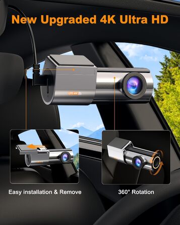Відеореєстратор Auto Dashcam 4K WiFi 360° з CPL, 64GB SD, IPS Mini камера з Super Night Vision, WDR, 170° та G-Sensor