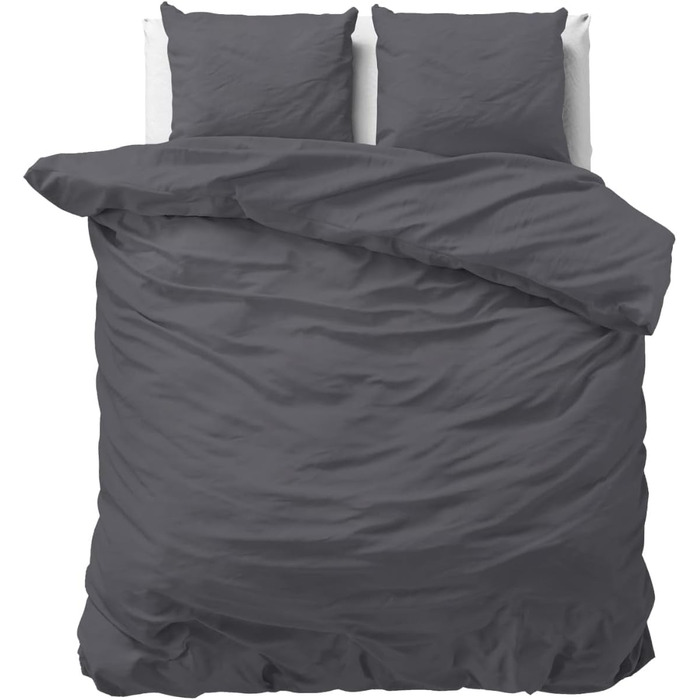 Комплект постільної білизни Sleeptime 240x220 см, 100% бавовна, біло-сірий, м'який та не потребує прасування, двосторонній, з кнопками, з 2 наволочками 60x70 см