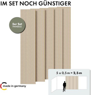 Акустична панель Momento з натурального дуба 240x50 см, білий фетр — декоративна 3D стінова панель-ламель для інтер'єру, Made in Germany