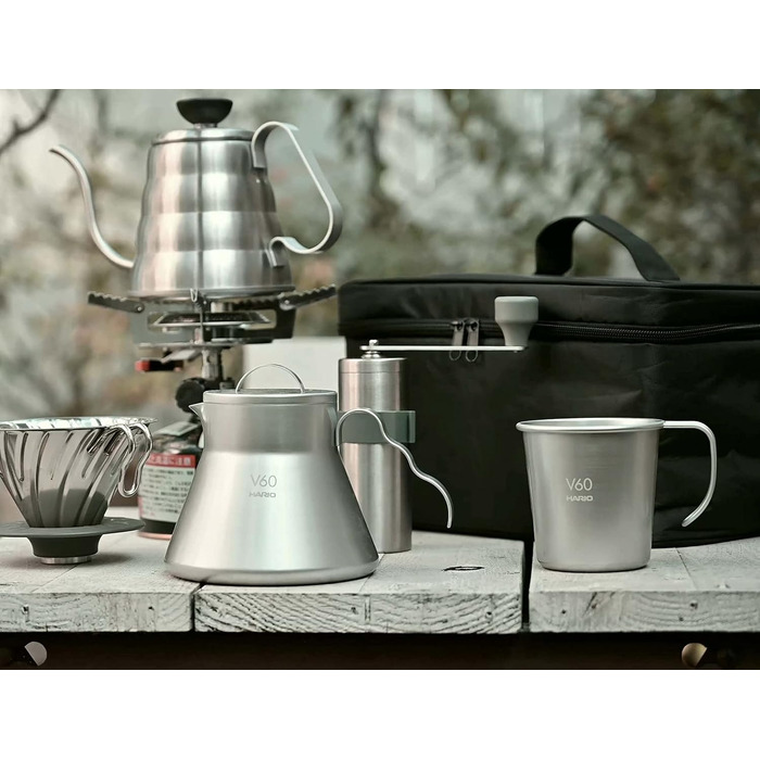 Кавомолка Hario V60 O-VMM-1-HSV з металу, 17 г, срібна, Made in Japan (з сумкою для перенесення)