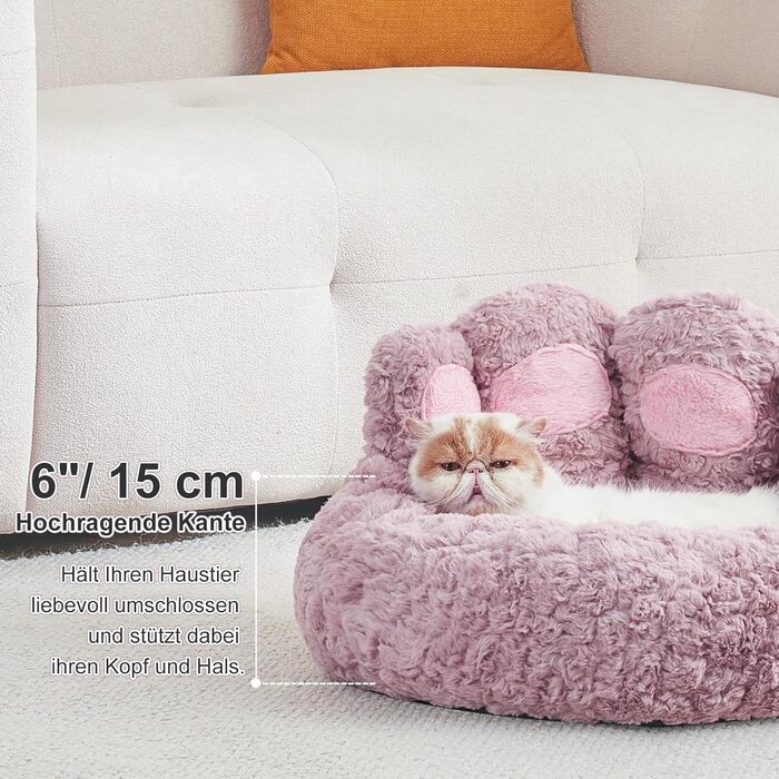 Jiupety Pet Round Dog Bed in Paw Shape, Soothing Donut Dog Bed, Faux Fur Cat Bed, Medium Size. The diameter is 56cm, comfortable and soft, machine washable, (L 56 cm x W 56 cm x H 15 cm, Violet)