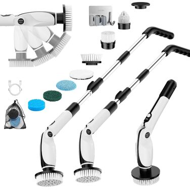 Електрична щітка для прибирання: 7 насадок, 3 довжини, 90 хв роботи, 2 режими швидкості для ванної, кухні, авто