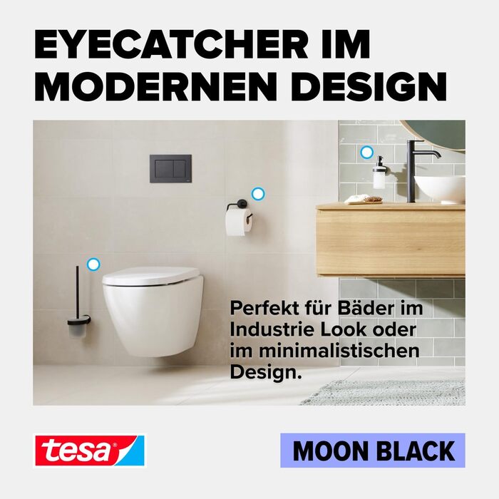 Диспенсер для мила tesa Moon Black, матовий чорний, сатиноване скло, 200 мл, настінний, без свердління, для ванної кімнати у стилі лофт та модерн