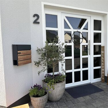 Поштовий ящик Metzler Anton вуличний з газетницею, антрацит. Сучасний дизайн, імітація дерева, з гравіюванням таблички з ім'ям.