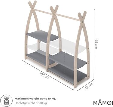 MAMOI® Clothes Rail for Baby Nursery | Children's Clothes Rail 106x95x32cm / 53x95x32cm | Children's Clothes Rack Baby | Coat Rack | Baby Wardrobe | Children's Wardrobe | 100% ECO | Made in EU