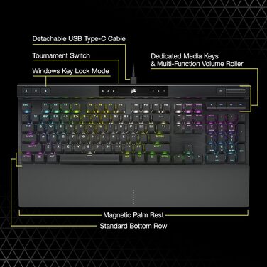 Механічна ігрова клавіатура Corsair K70 MAX RGB з перемикачами MGX, регульованою точкою активації, клавішами PBT Double-Shot, сумісна з iCUE, QWERTY NA розкладка, сталево-сірий колір