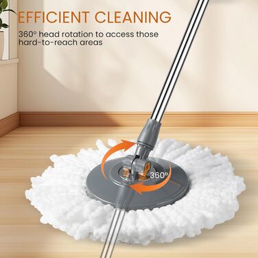 Набір для миття підлоги Rainberg Spin Mop з відром: 3 змінні насадки, висувний 130 см, мікрофібра, самовіджимання, сірий та помаранчевий